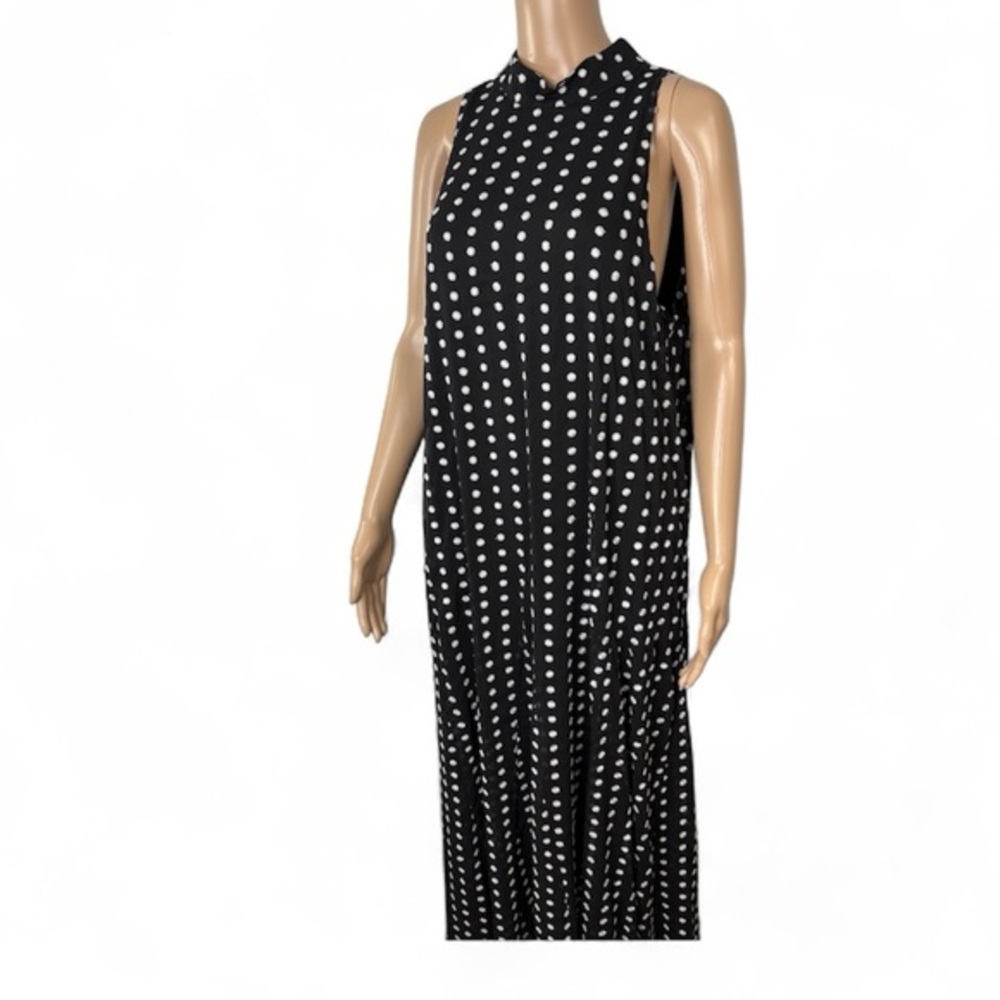 Maeve by Anthropologie Black and White Polka Dot Sleeveless Maxi Dress